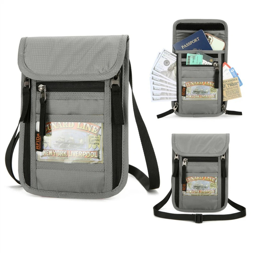 Travel Passport Pouch Neck Strap Ticket ID Pouch Passport Holder RFID-Blocking ID Pouch Senior-Friendly Anti-Lost Pouch