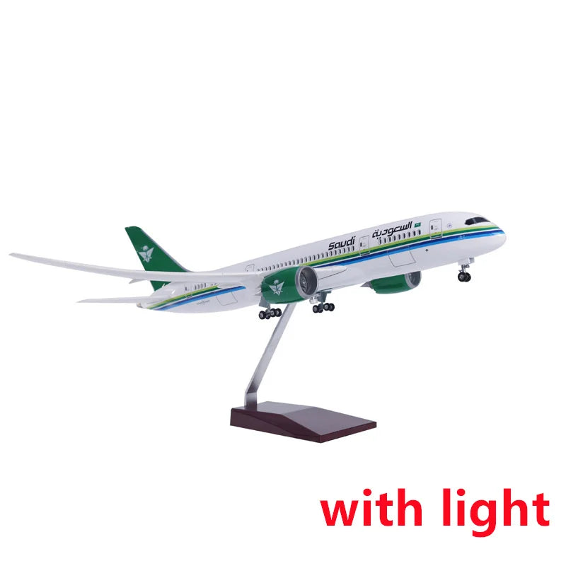 New 47CM Saudi Arabia B787 Airline Toy Planes Scale With Light &Wheel Base Resin Diecast Model Collection Gifts