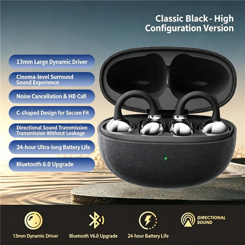 KEBIDUMEI Wireless Earphone Clip on Earbuds Open Ear Wireless Bluetooth 6.0 Headphone 30H Playtime For Fitness Waterproof IPX4