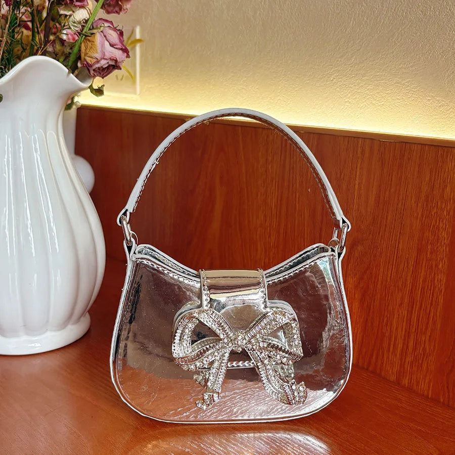 French small fragrant style celebrity temperament diamond-encrusted bow sweet dinner bag light luxury high-end hand bag