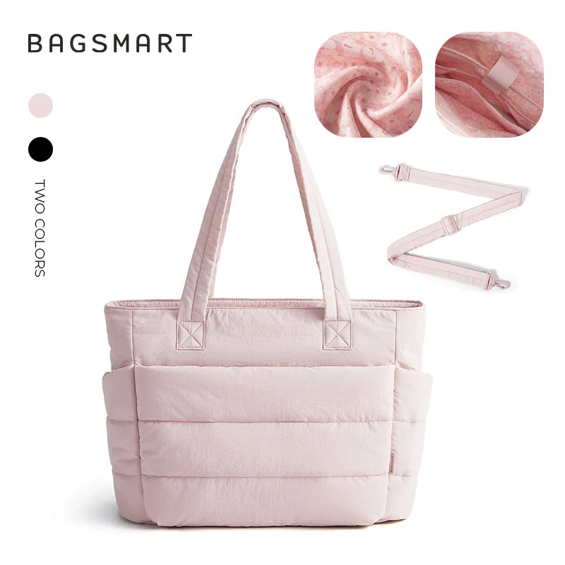 BAGSMART Women's Bag Solid Color Tote Bag Commuting College Padded Shoulder Bag Leisure Simple Female Handbags for Travel