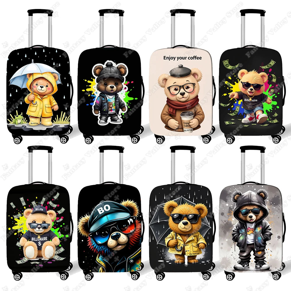 Watercolor Bear Print Luggage Covers for Travel Cartoon Animal Bear Wearing Raincoat Rolley Case Protective Suitcase Cover