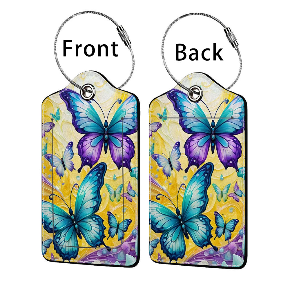 HOT SALE Tyrant butterfly Leather Business Luggage Tag Suitcase Address Label Luggage Boarding Case Label Name ID Address Clip