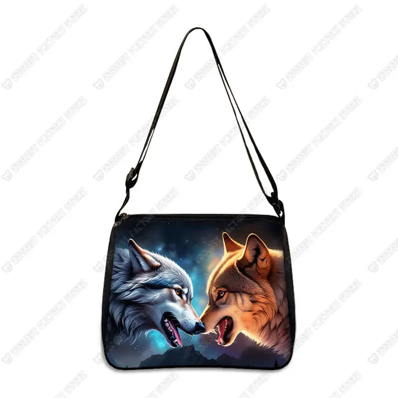 Howling Wolf Under The Moonlight Handbags Baby Wolf Messenger Bag Cool Howling Wolf Shoulder Bag Crossbody Bag Phone Holder