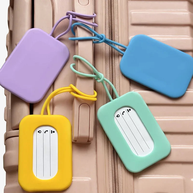 Silicone Travel Luggage Tags Name & ID Card Holder Solid Color Suitcase Label Baggage Boarding Bag Tag Travel Accessories