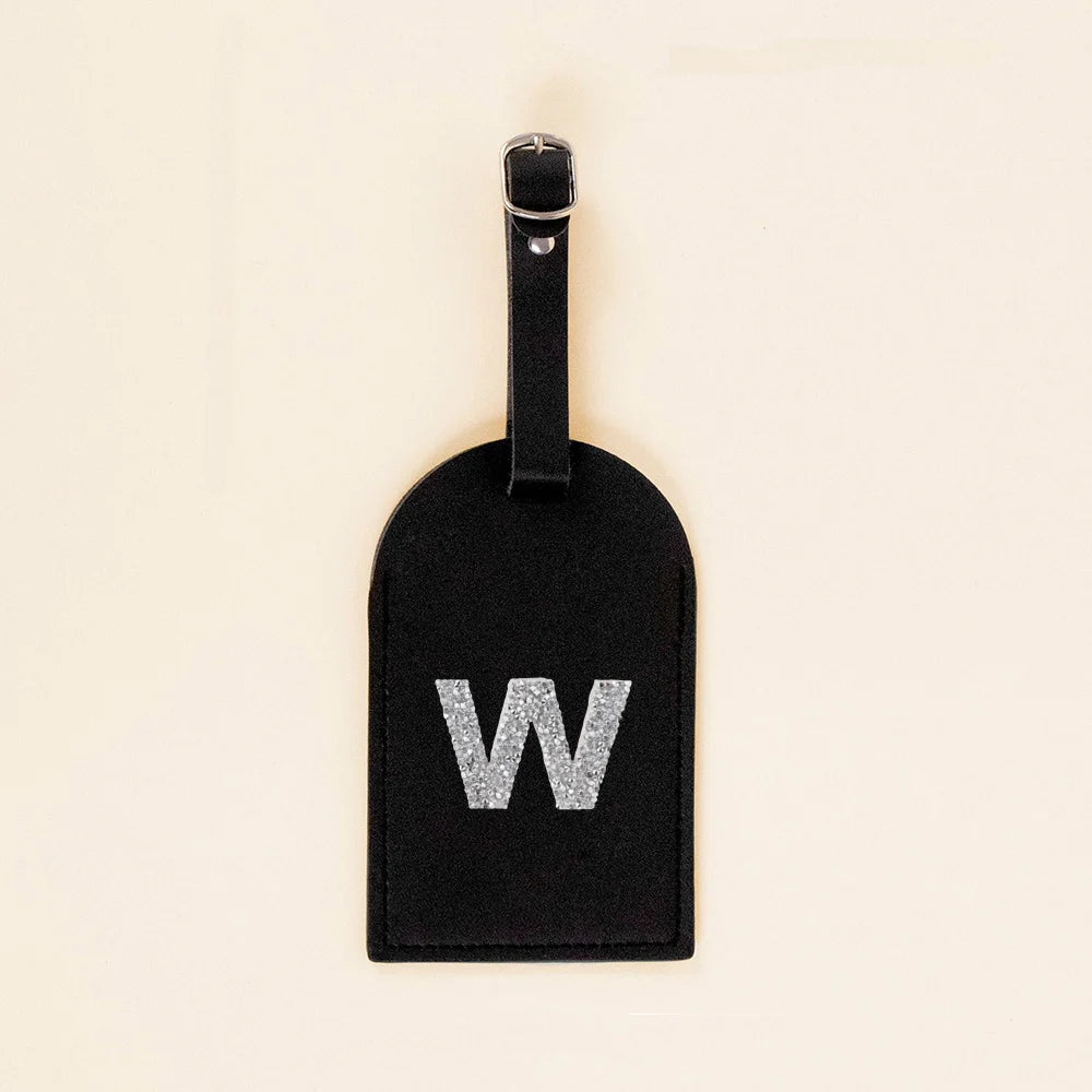 Initial Rhinestone A-Z Monogram PU Leather Luggage Tags for Suitcase Travel Accessorie Baggage Handbag Tags Bag Label Tag Gifts