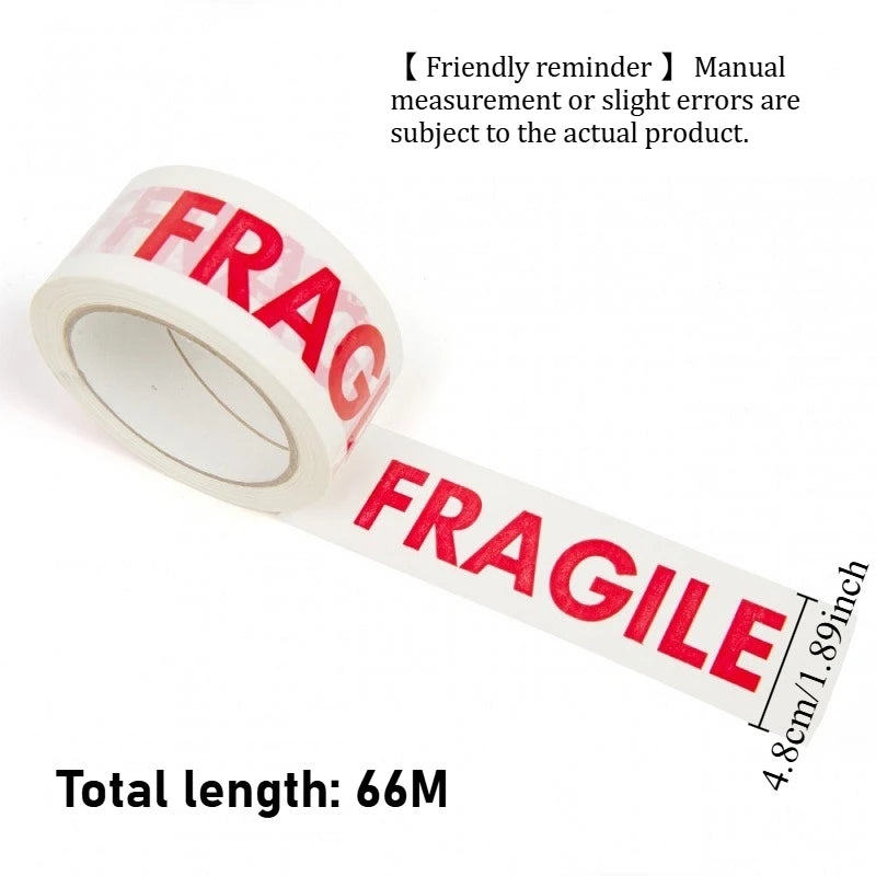 1/2 Roll 66Meters Fragile Red Safety Adhesive Warning Tapes DIY Sticker Goods Package Accessories Shipping Warning Tape