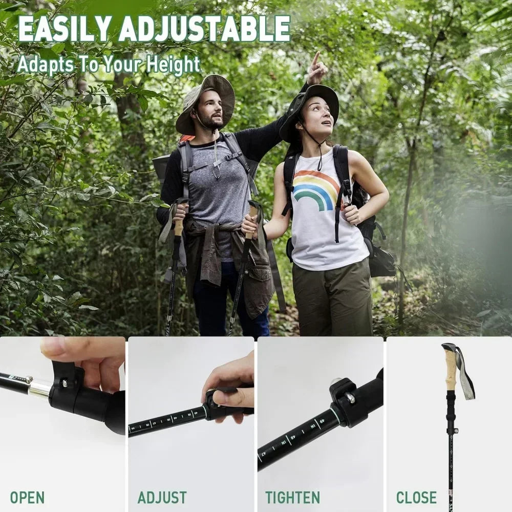 2 Pack Foldable Trail Running Sticks Aluminium Lightweight Adjustable Trekking Pole Anti Shock Cork Handle Nordic Walking Hiking