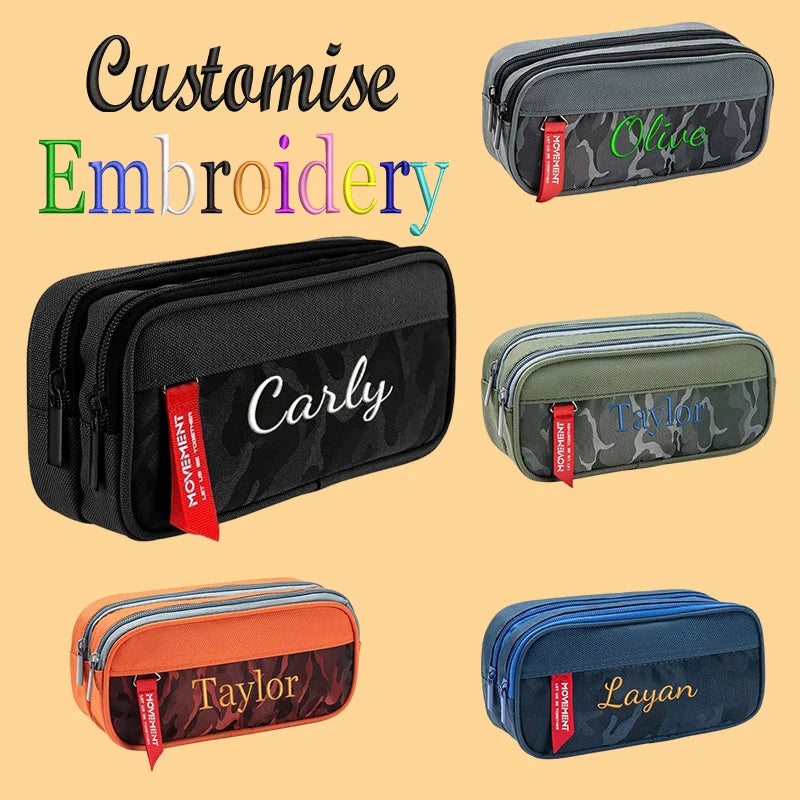 Customised Embroidery/Standard Style 2 Options, High-Quality Camouflage Pencil Case, Stylish Storage Box. Back-to-School Season,