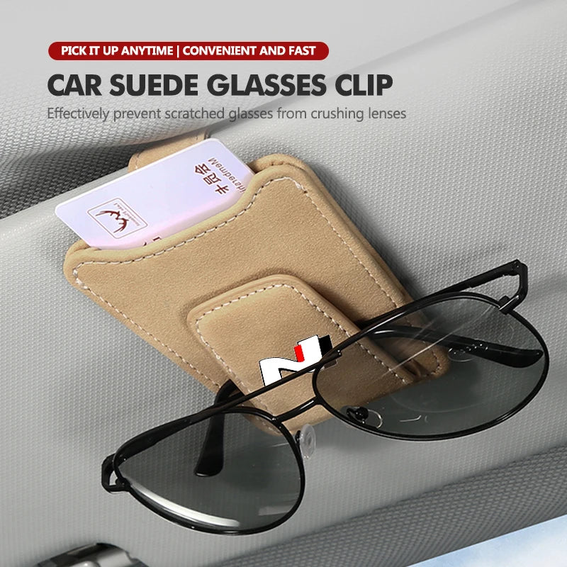 Suede Car Sun Visor Sunglasses Glasses Storage Clip Eyeglasses Holder For Hyundai N Line Tuscon NX4 I20 I30 I10 Sonata Elantra