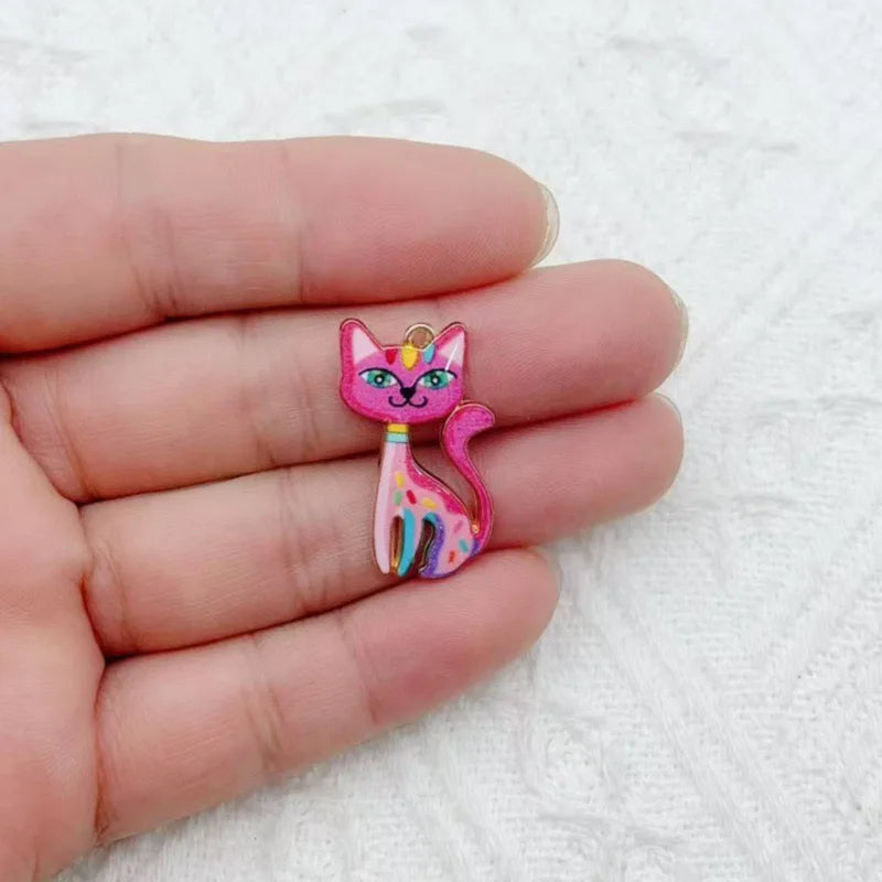 12pcs Color Printed Cat Pendant DIY Jewelry Making Fashion Earrings, Necklaces, Bracelets, Pendant Accessories