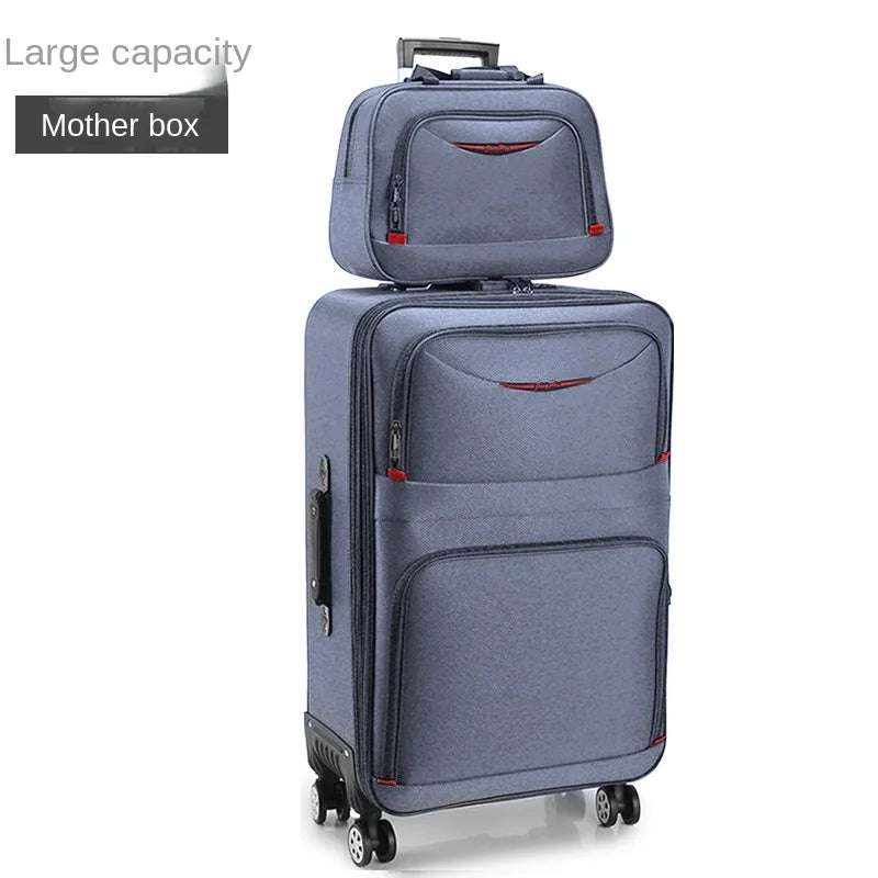 Large Capacity Suitcase with Combination Lock Luggage Travel Boardable Waterproof Oxford Fabric Trolley Case 28-Inch Oversized