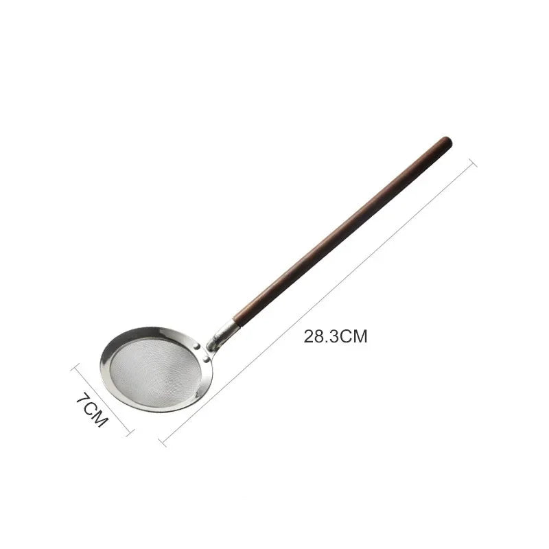 Japanese Wooden Handle Soup Spoon 304 Stainless Steel Mini Strainer Spoon Spatula Hot Pot Ladle Tableware Colander Cooking Tools