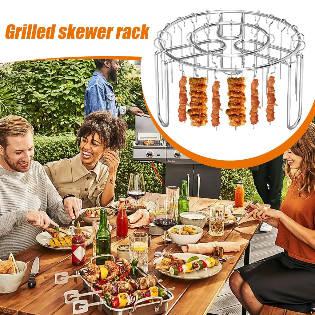 Air Fryer Grill Rack Stainless Steel Hanging Grill Skewers Non-Stick Outdoor Barbecue Kebabs Rack For Vegetable Fish Meat Shrimp