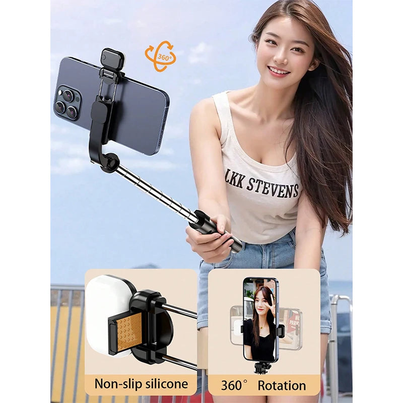 67 Inch Selfie Stick with Reinforced Tripod Multifunctional Retractable Portable Phone Tripod with Remote Control Compatible wit