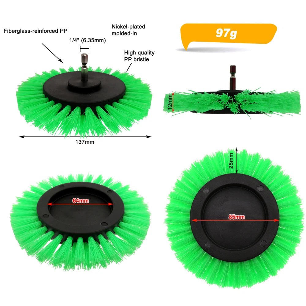 3.5 Inch Drill Brush Attachment Flat Round Power Scrubber Cleaning Brush Nylon Bristle for Car Carpet Bathroom Tile KitchenFloor