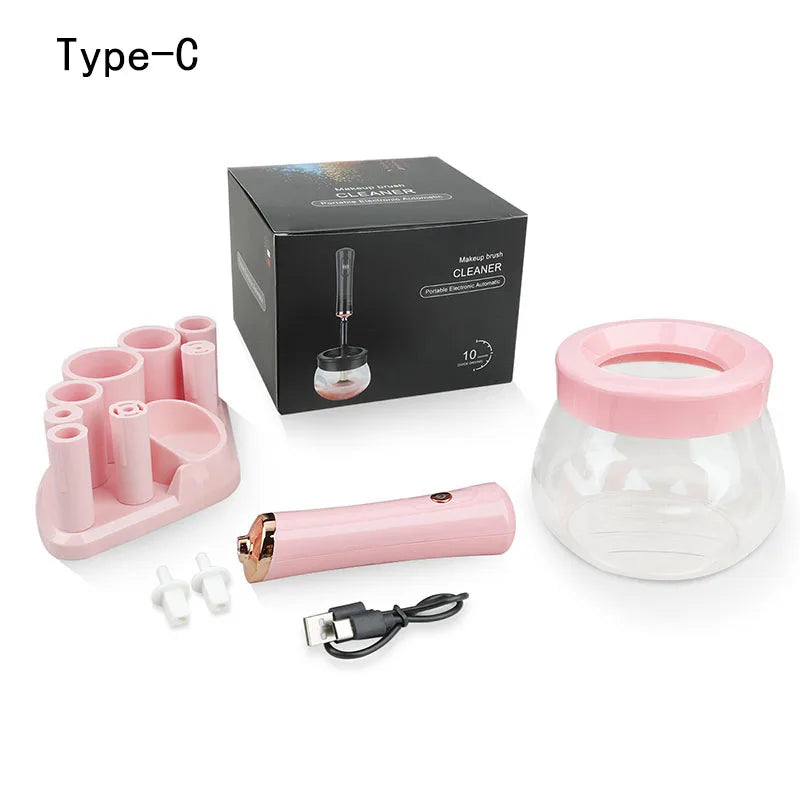 Makeup brush cleaning and drying machine, electric cosmetic automatic brush rotator, with 8 sizes of rubber collar, can be clean