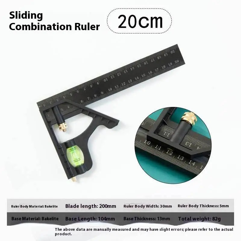 (BBQ4)15/20/25CM Adjustable Combination Right Angle Ruler 45/90 Degree With Bubble Level Gauge Multifunctional Measuring Tools