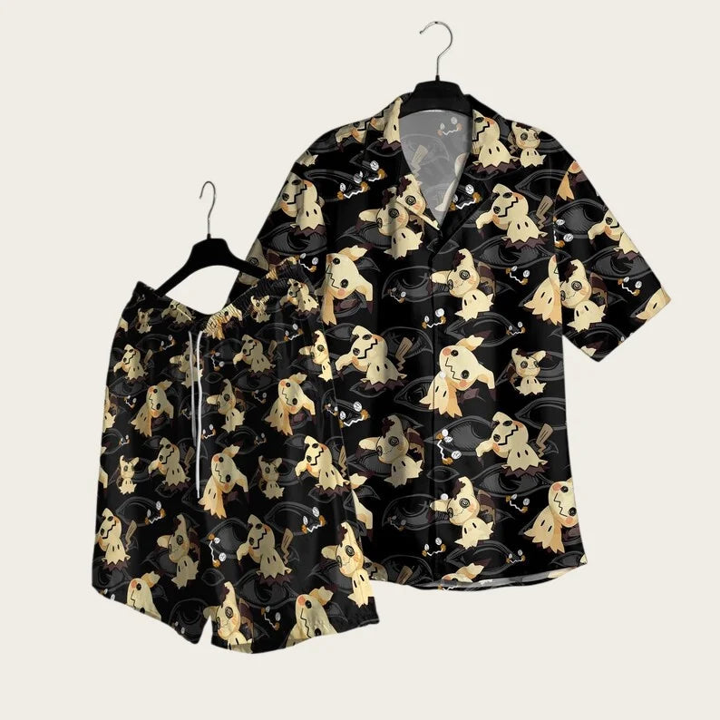 2026 Summer Hot Selling Pok ÉMon Men Women Hawaiian Shirt Shorts Two-piece Set Home Leisure Anime Pajamas T-shirt Short Set Gift