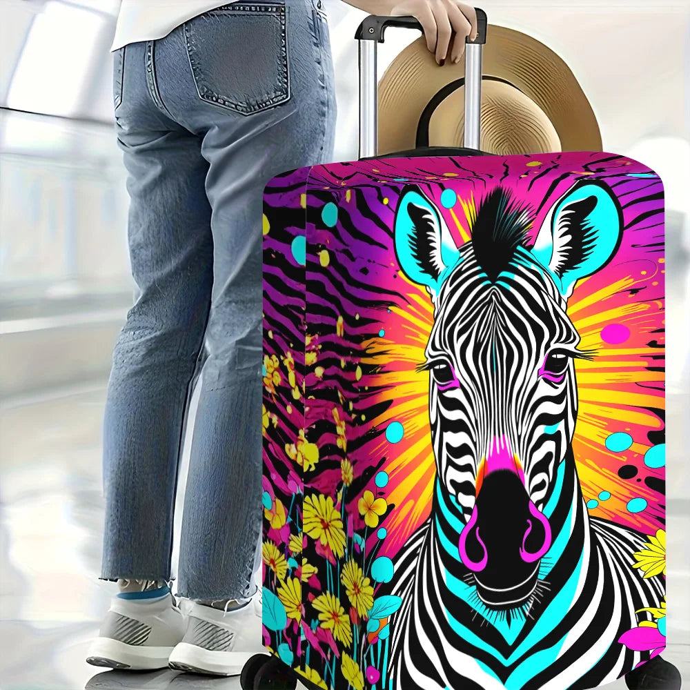 1PC Zebra Pop Art Luggage Cover for luggage sizes 18 – 32 inches; dust and elastic travel accessories to protect your luggage