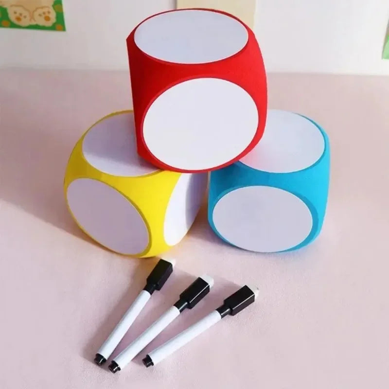 New DIY Blank Dice Erasable Foam Blank Game Cubes Dry Erase Block Writable Playing Dice Kids Educational Toy Classroom Teaching