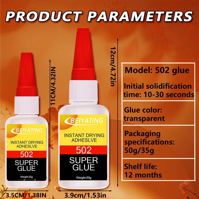 BEIYATING 30g 50g 502 Super Glue Instant Dry Strong Clear Waterproof Adhesive Quick Bond for Metal Plastic Wood Ceramic Leather