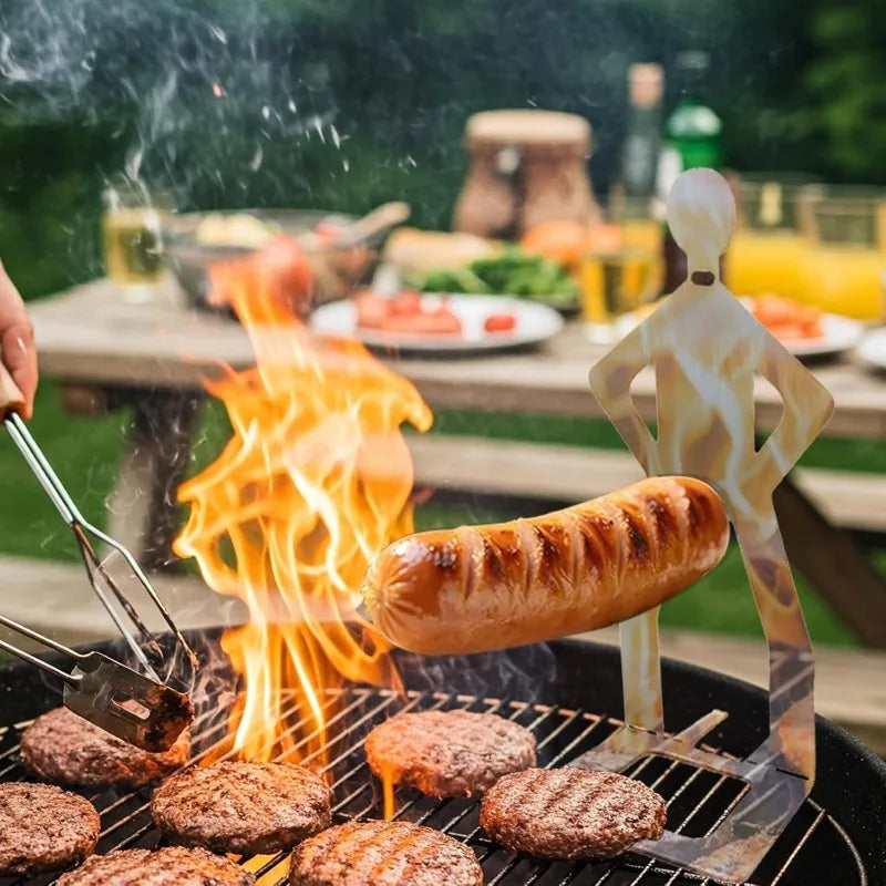 1-4pcs Stainless Steel Funny Hot Dog Holders for Grill Creative Standing Man Sausage BBQ Rack Reusable for Camping Spring Trip