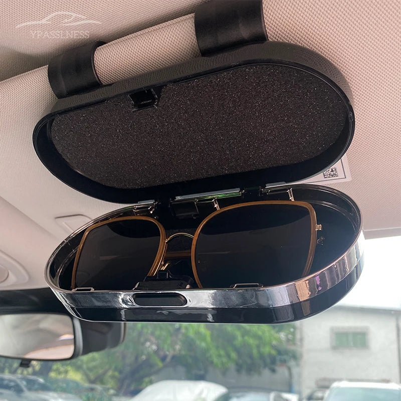 Car Mirror Glasses Case ABS Electroplating Proces, Double Clip for More Stability, Built-in Thick Sponge Protection Glasses Case