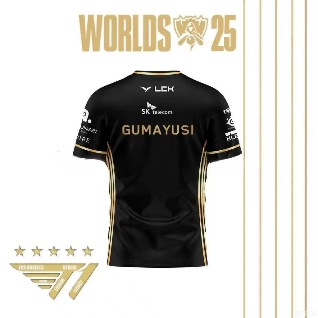 Faker Jersey League of Legends 2025 World Champion All-black Team Jersey T-shirt Lol Esports Lck T1 Team Large  Top