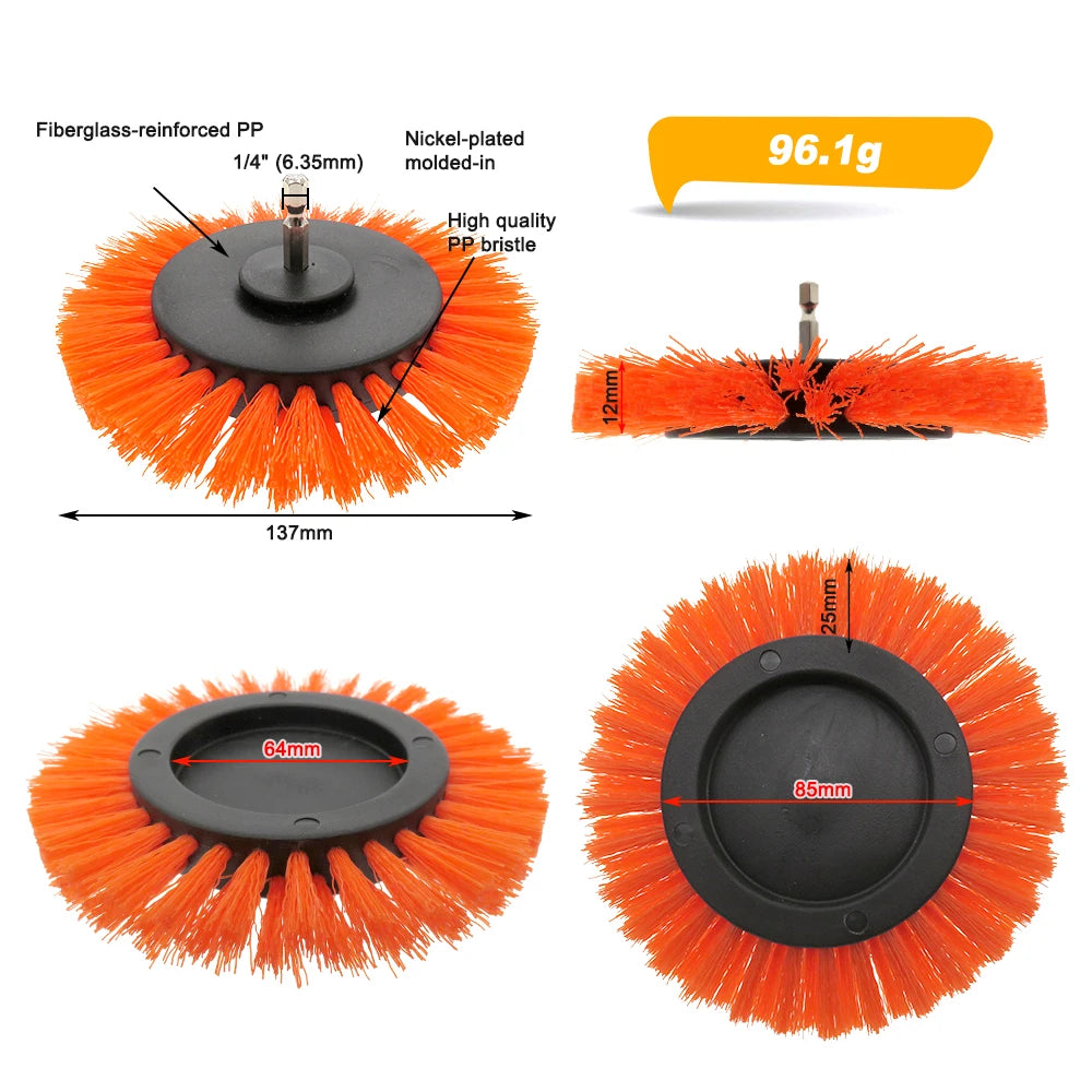 3.5 Inch Drill Brush Attachment Flat Round Power Scrubber Cleaning Brush Nylon Bristle for Car Carpet Bathroom Tile KitchenFloor