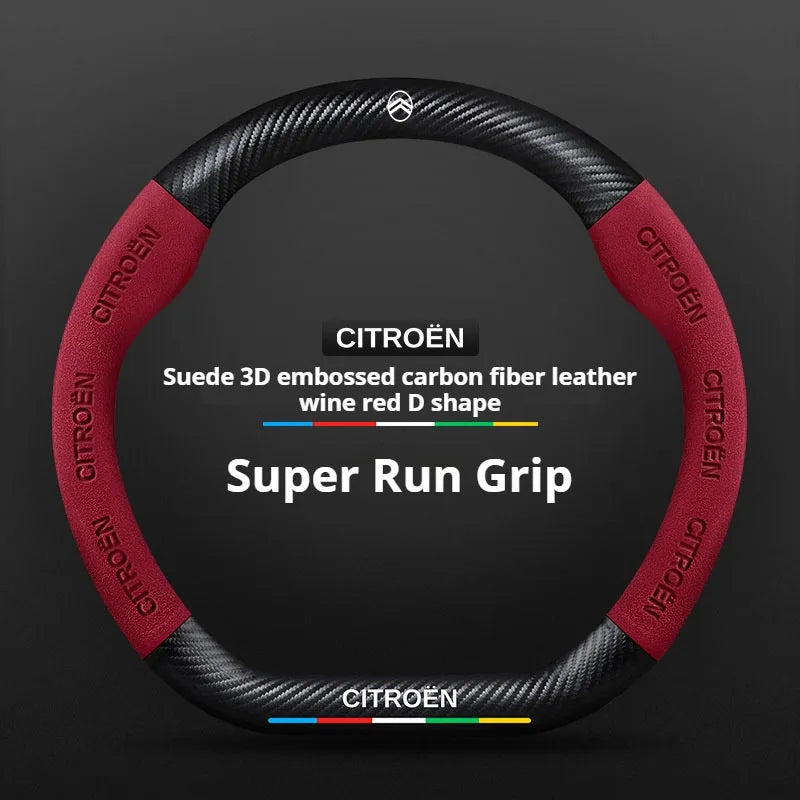 For Citroen C1 C2 C3 C4 C5 C6 VTS Xsara C-Crosser Berlingo Jumpy Carbon fiber Suede Car Steering Wheel Cover Auto Accessories