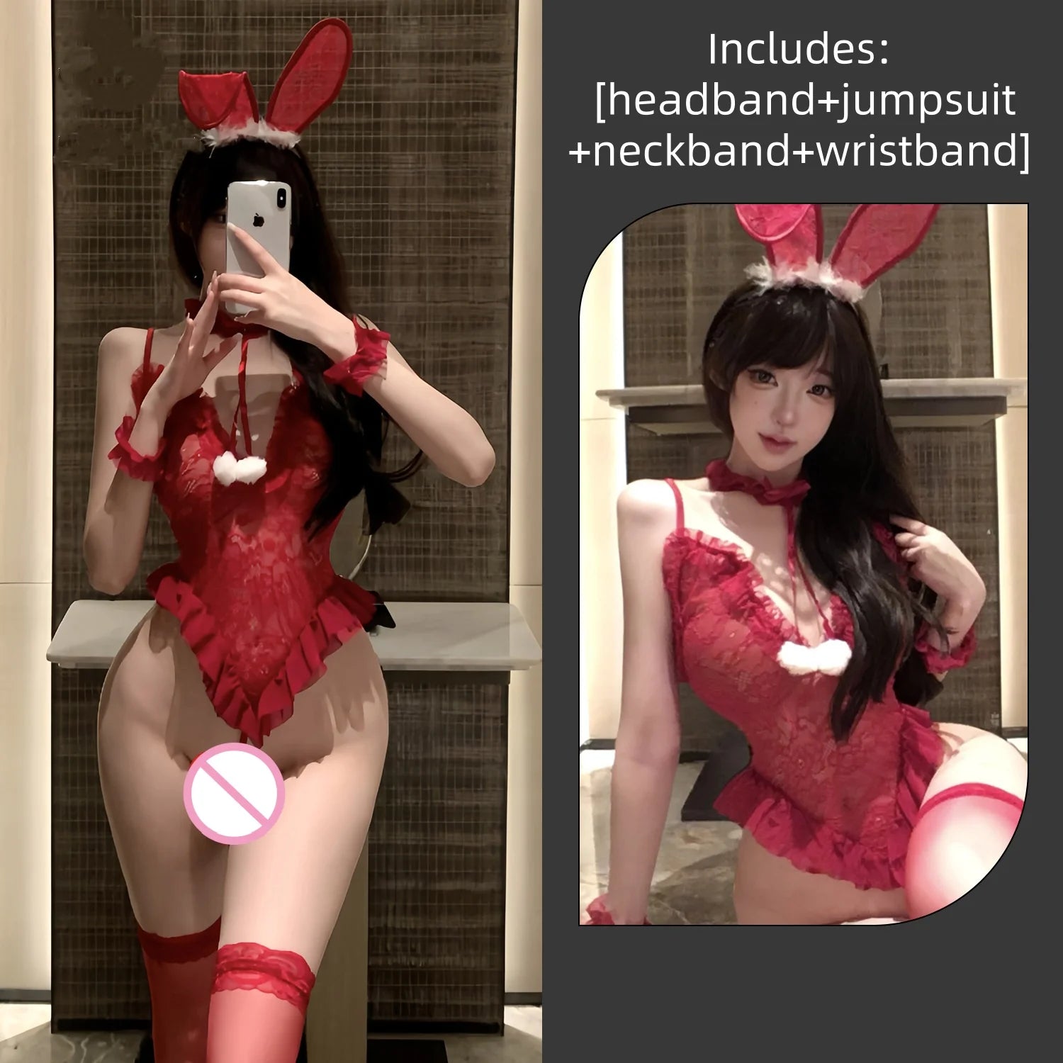 Temptation Backless Exposed Flirtatious Slit Sexy Self-cultivation Erotic Lingerie Women Lace Jumpsuit See Through Camisole Suit