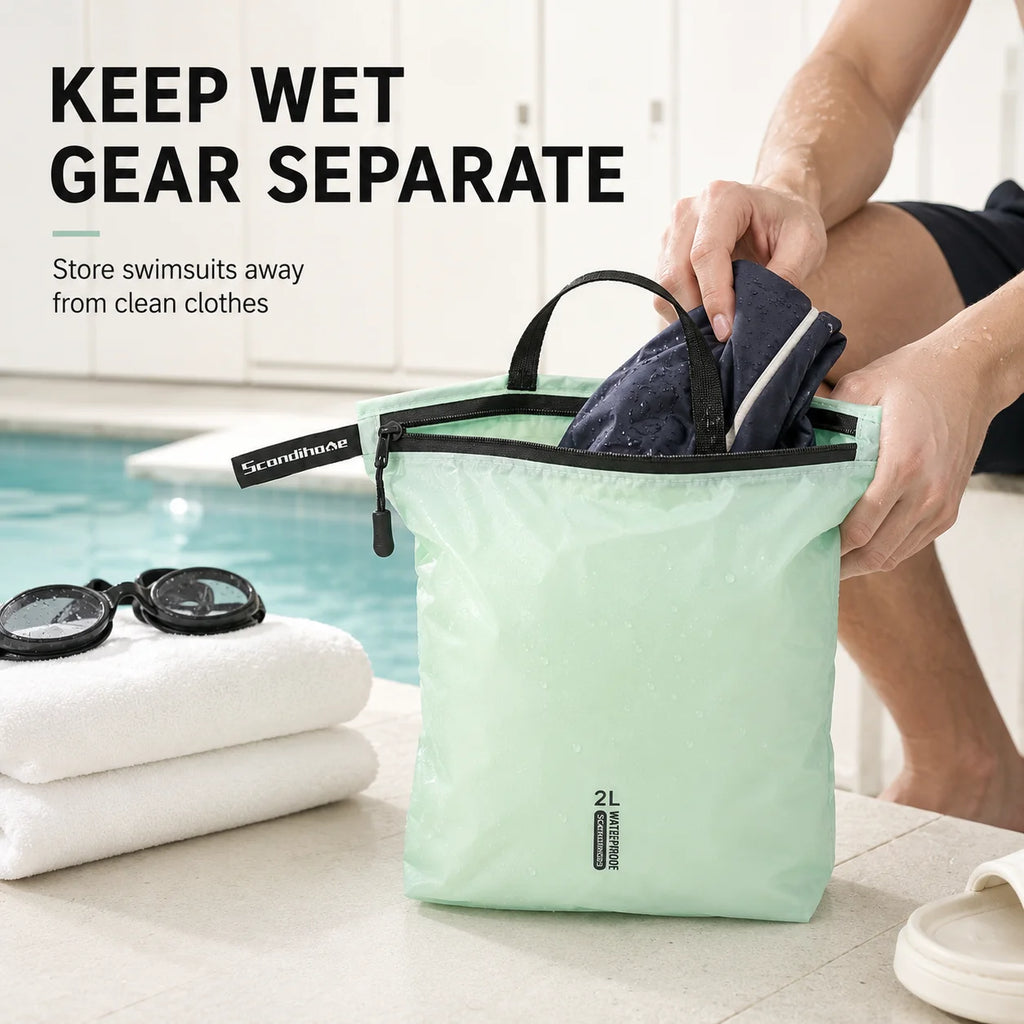 Waterproof Wet Dry Bag for Swimsuit Travel Beach Pool Gym Lightweight Nylon Zipper Organizer Shoe Toiletry Storage Pouch