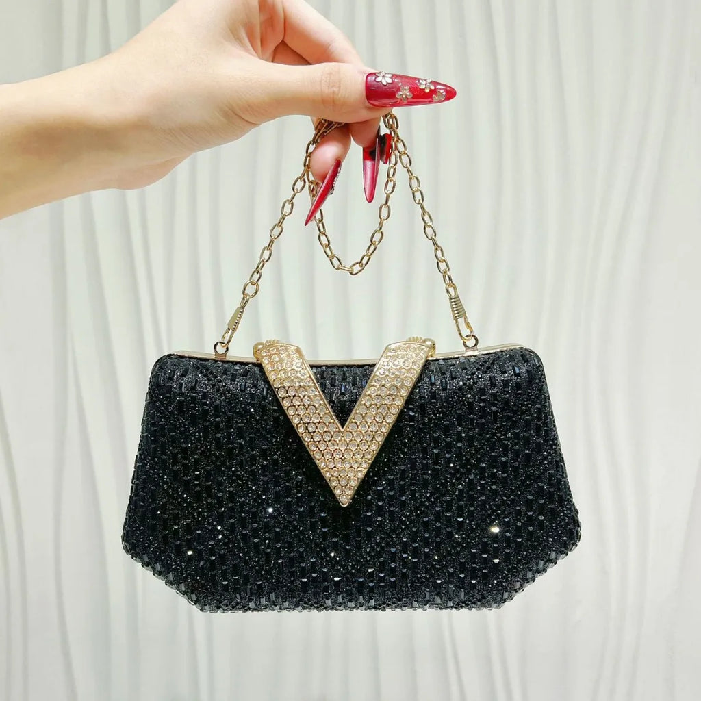 New fashion bag for women, light luxury and high-end evening clutch bag, chain bag, exquisite full-diamond socialite clutch bag