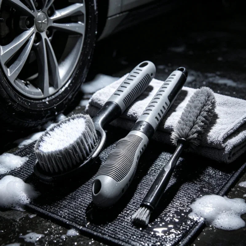 Car Wheel Brush Kit Tire Rim Cleaning Brush Set Heavy Duty Scrubber for Rims and Tires with Extendable Handle Car Wash Tool