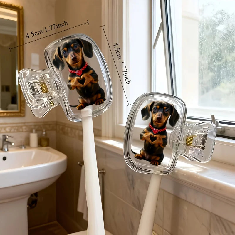 2pcs Cute Dachshund with Heart Pattern Portable Toothbrush Head Cover Storage Case Toothbrush Protective Cover Holder Party Gift