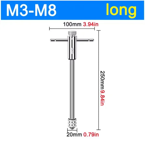 Ratchet T Handle Tap Wrench Machine Screw Thread Milling T-shape Taps Both Way Hand Tap Set Adjustable Manual Tapping for Home U