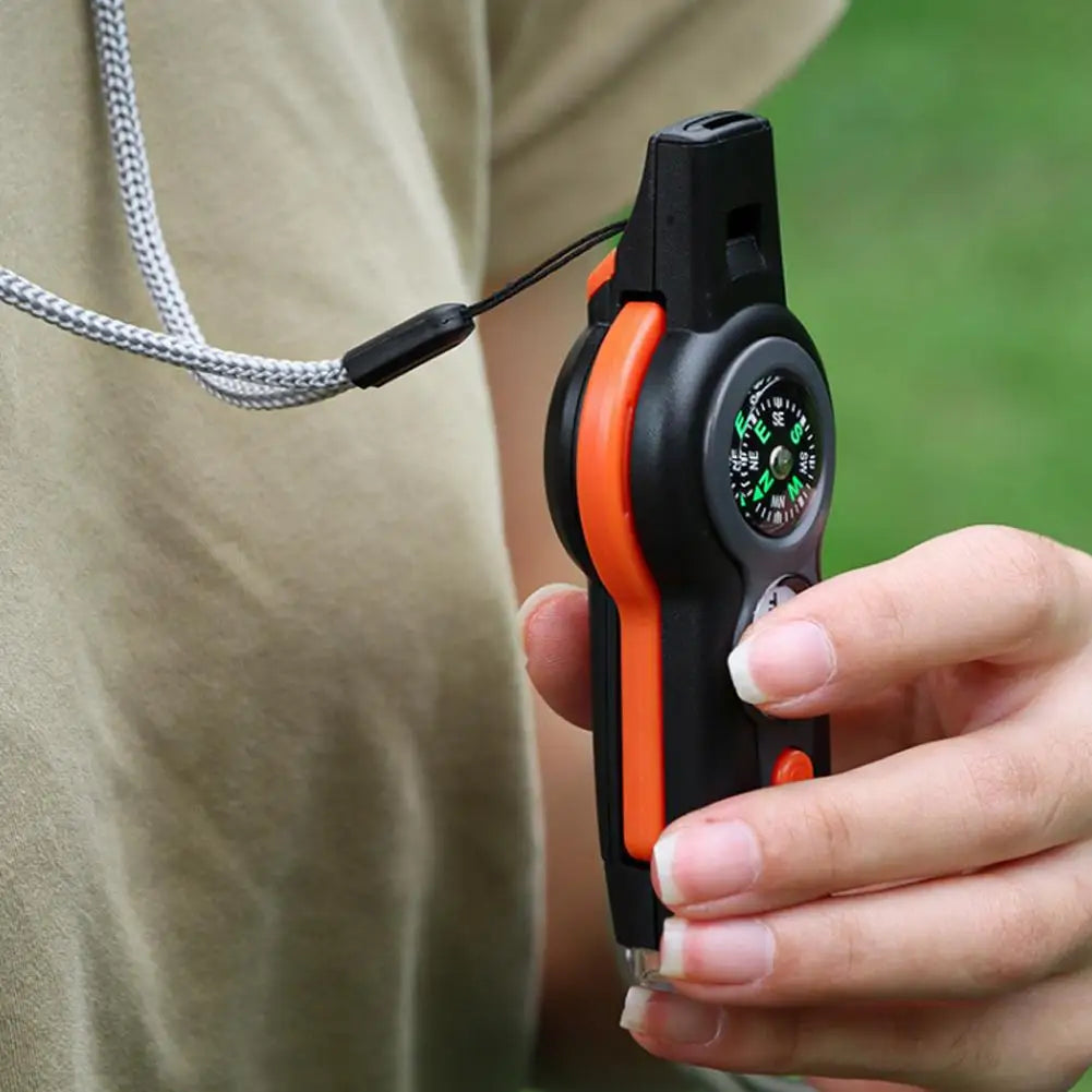 7 in 1 Emergency Survival Whistle Compass Thermometer Referee Cheerleading Whistle Sporting Goods Camping Hiking Outdoor Tools