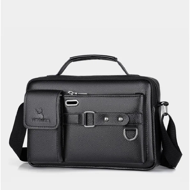 Men's Large Capacity Business Briefcase Quality PU Leather Shoulder Messenger Bag for Gentlemen Leisure Travel Attach Valise