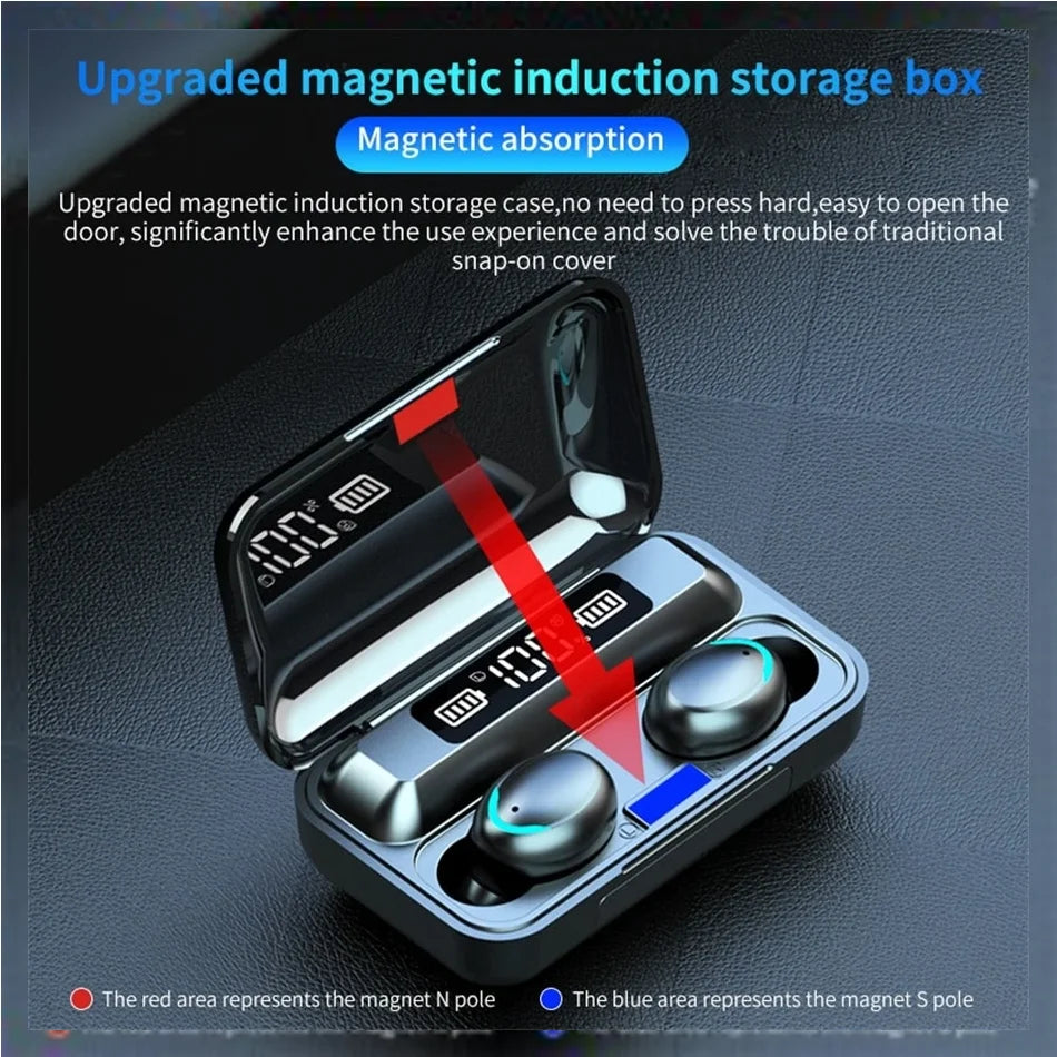 New TWS Bluetooth Earbuds 9D Noise Reduction Wireless Headset 600mAh Power Bank Charger Box LED Digital Display Touch Control