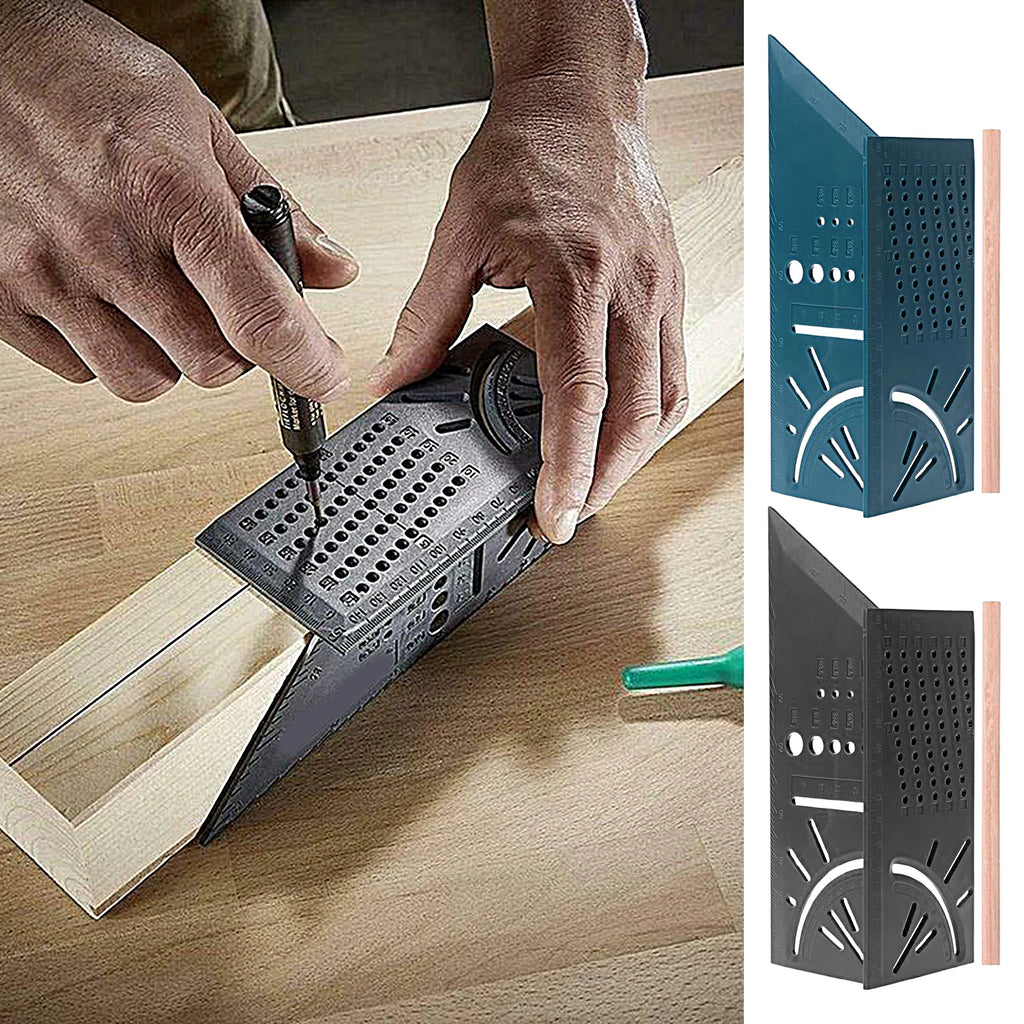 Premium Aluminum Alloy Woodworking Square Ruler - 3D Mitre Angle Measuring Template Tool - 45/90 Degree Carpenter's Layout Gauge