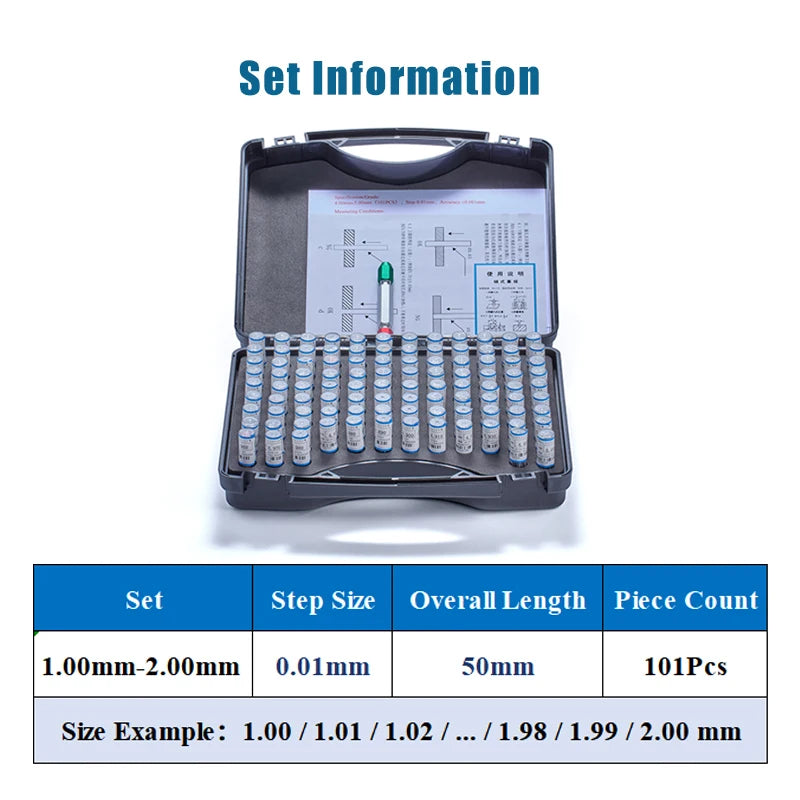 High Precision Pin Gauge Set Within 10mm, Step 0.01/0.05/0.1mm, GCr15 Steel, Small Size Tool for Hole Measurement, Customizable