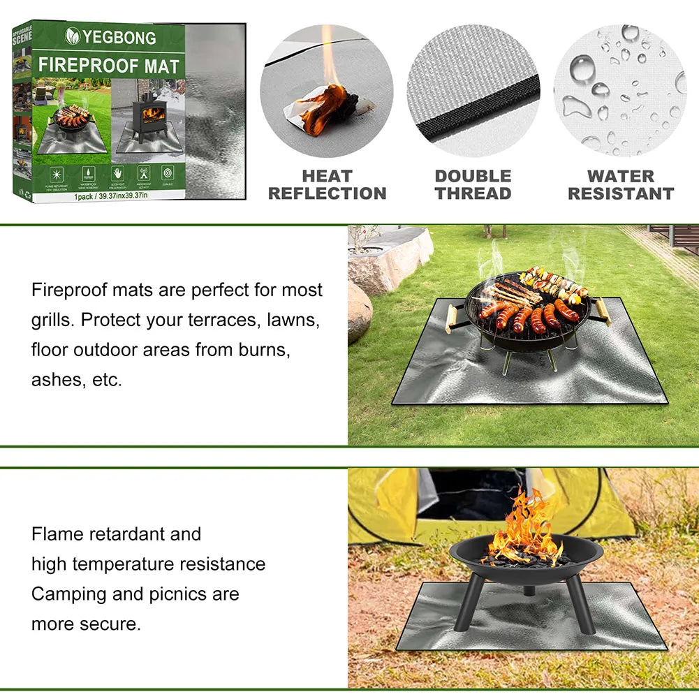 Grill Mat Heat Resistant Griddle BBQ Mat 3 Layers 100cmx100cm Large Fire Pit Mat Easy To Clean for Grass Outdoor for Deck Patio