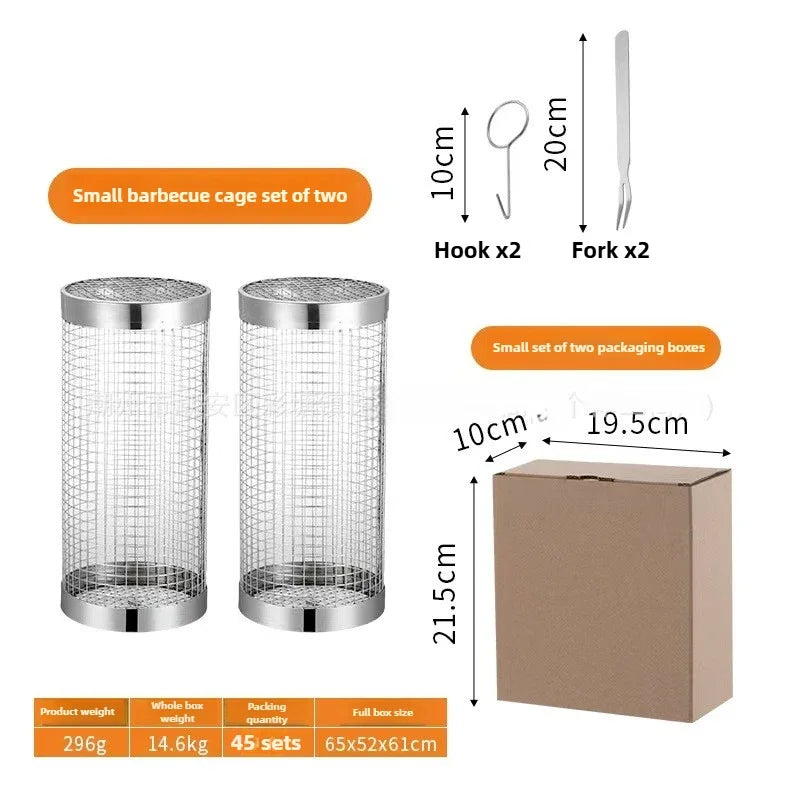 2pcs Rolling Grilling Baskets for Outdoor Grill Bbq Net Tube Stainless Steel Round Mesh Rotation Barbecue Cage Grill Accessories