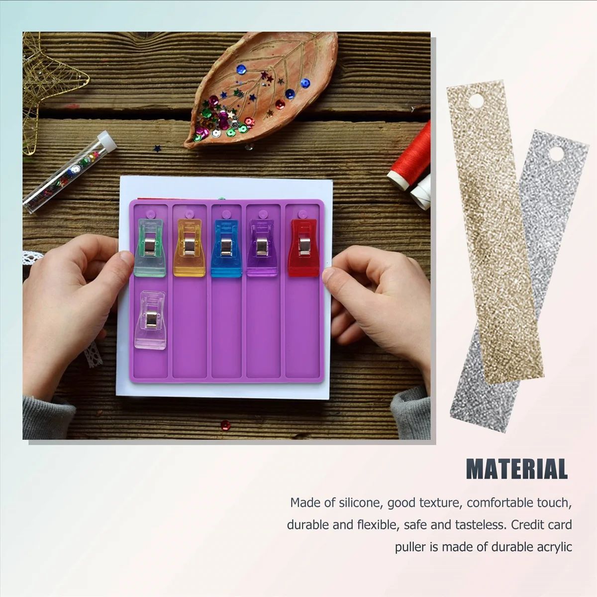 ABQR Credit Card Puller Silicone Resin Mold, 10 Assorted Color Acrylic Debit Bank Card Grabber, Card Grabber for Long Nails