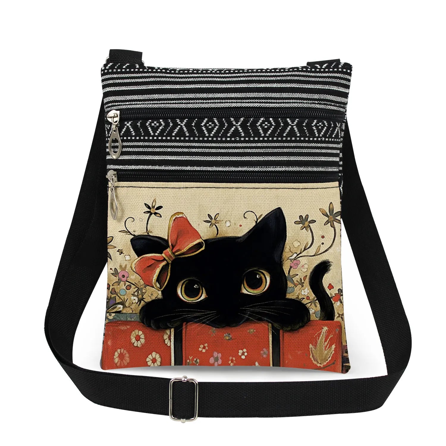 Cute Cartoon Black Cat Print Crossbody Bags Shoulder Bags For Women Daily Travel Portable Small Messenger Bags Catkeeper Gift