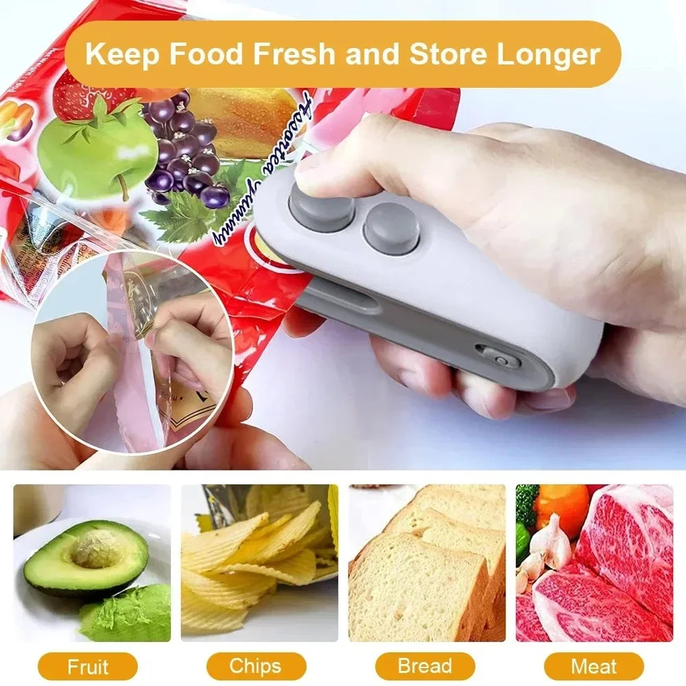 Portable Mini Sealer 2 in 1 Heat Sealer for Snacks Home Use Rechargeable Sealer Vacuum Sealer Snacks Plastic Bag Heat Sealer