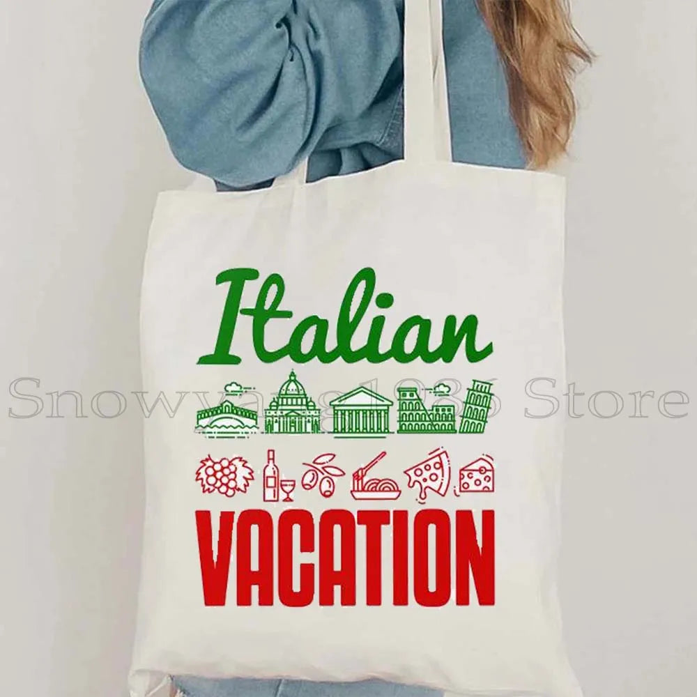 Funny Ciao Bella Saying Italy Flag Rome Colosseum Firenze Florence Panorama Italian Canvas Tote Bag Shopper Girl Casual Handbag