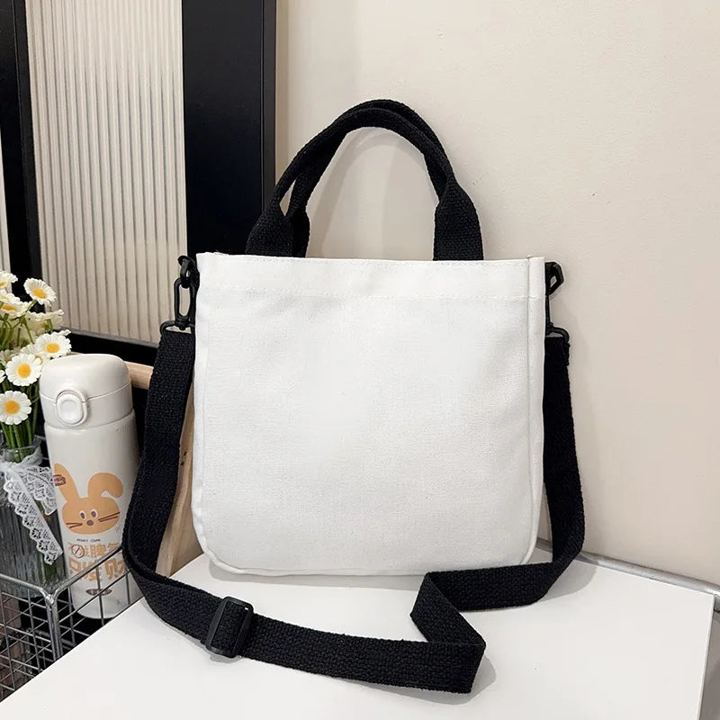 Custom Printed Solid Color Canvas Crossbody Shoulder Bag for Women Foldable and Reusable Multifunctional Shopping Handbag Purses
