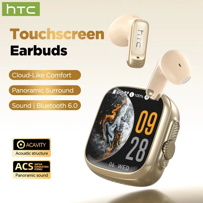 AI Translate Earphones HTC NE72 Wireless Bluetooth Earbuds LED Touch Screen HiFi Stereo Audio Noise Cancellation Technology